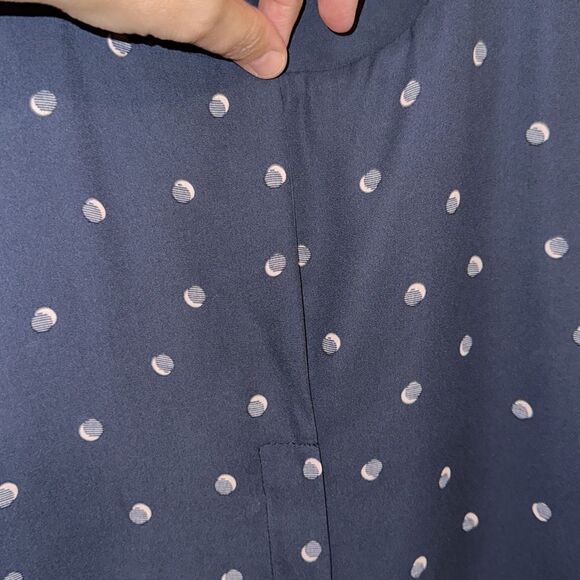 Jeanswest 10 Navy Blush Pink Polka Spotted Button Front Long Sleeve Blouse - Picture 5 of 11